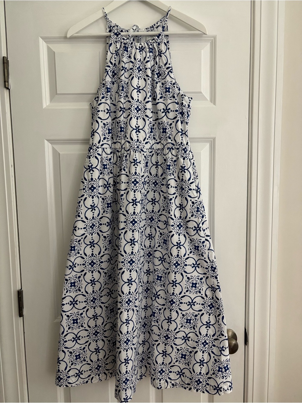 J. Crew Factory Woman’s White and Navy Halter Maxi Dress